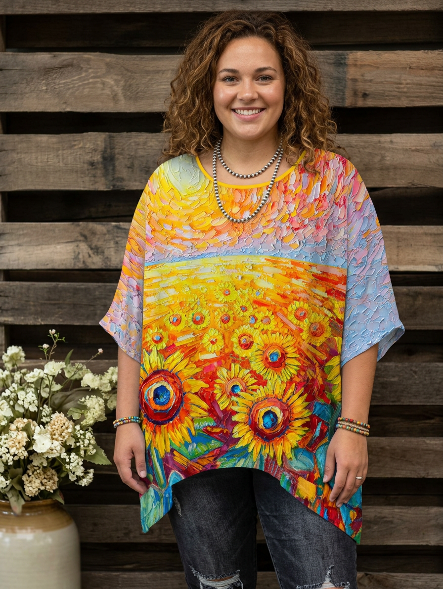 Effortless Blouse for Women Round-Neck Dolman-Sleeve Graphic-Print — Multicolor