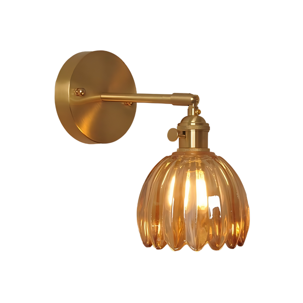 Vintage Brass Tulip Glass Wall Sconce 1-Light