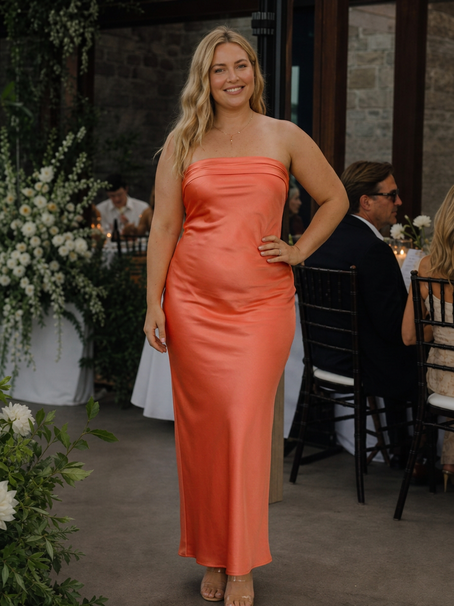 Elegant Maxi Dress for Women Strapless Fitted Satin