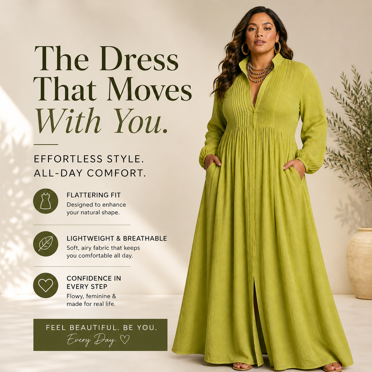 Effortless Maxi Dress for Women Collared Pintuck Long-Sleeve — Blue