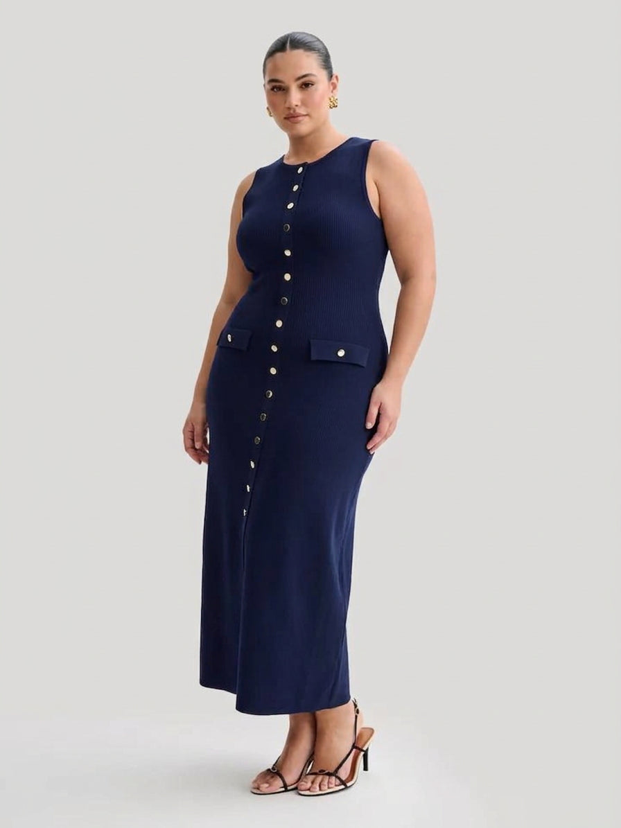 Elegant Maxi Dress for Women Button-Front Sleeveless Bodycon