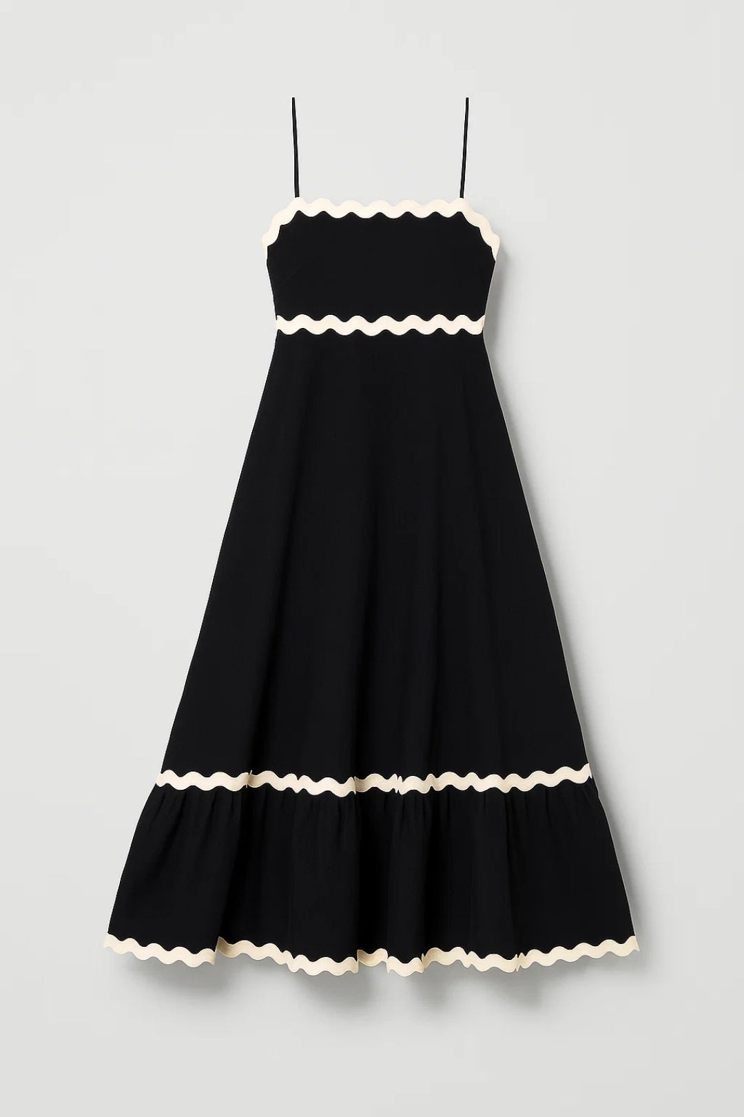 Strappy Maxi Dress with Wavy Trim and Ruffle Hem