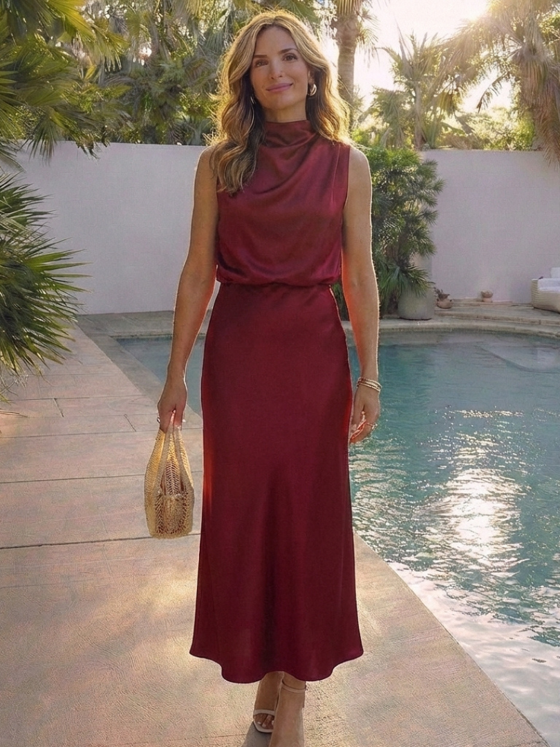 Elegant Satin High Neck Maxi Dress for Women