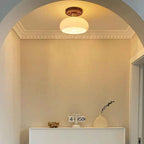 Artistic Vintage Walnut and Brass Round Semi-Flush Mount Ceiling Light with One Bulb