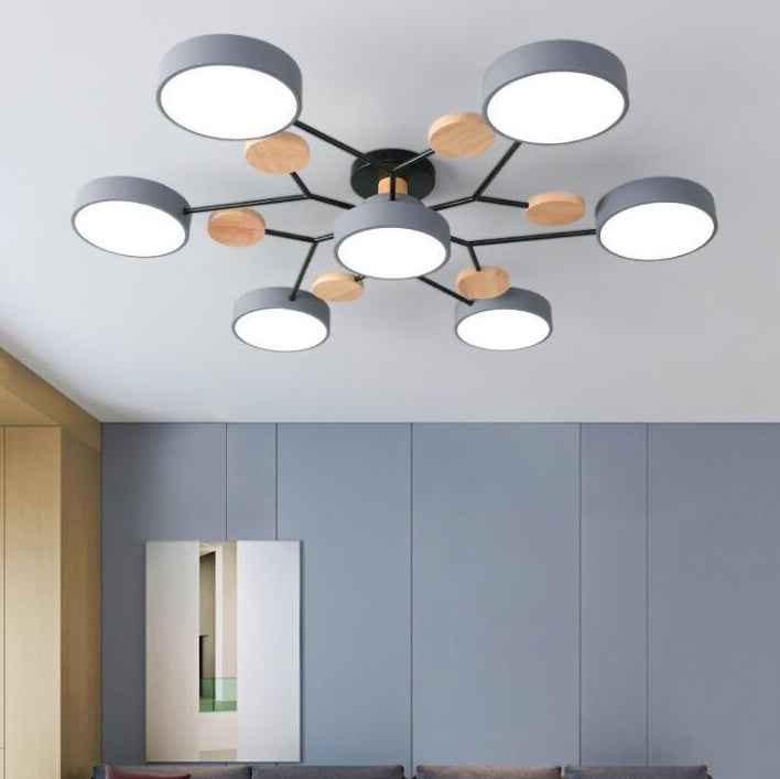 Modern Scandinavian Round LED Semi-Flush Mount Ceiling Light with Molecule Branch Design for Living Room