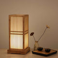 Minimalist Japanese Wooden Square Column Table Lamp with Single Light