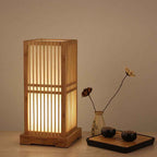 Minimalist Japanese Wooden Square Column Table Lamp with Single Light