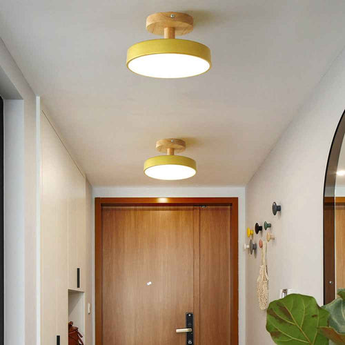 Bela LED Plafondlamp | Hout, Compact Ontwerp 18cm