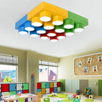 Modern Square Iron LED Flush Mount Ceiling Light for Bedroom - Creative Building Block Design