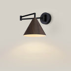 Nordic Minimalist Cone Swing Arm Wall Sconce - Wood Grain Iron, 1-Light