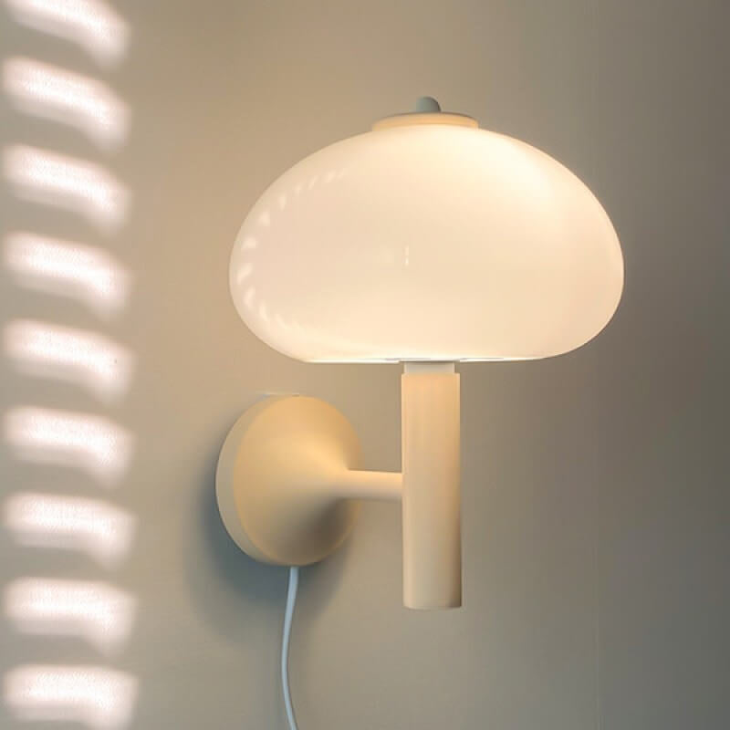Nordic Vintage White Glass Dome Mushroom Wall Sconce Lamp with Single Light