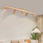 Japanese Minimalist LED Wooden Track Lighting - Semi-Flush Mount Ceiling Light (2/3/4/5 Lights)