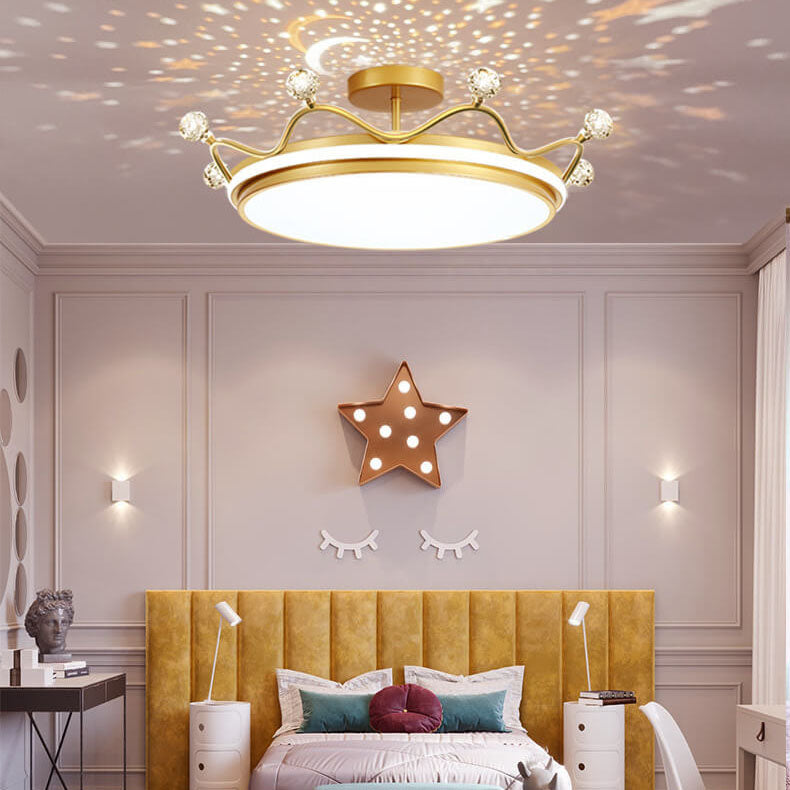 Modern Kids' Crown Design Iron Acrylic LED Semi-Flush Ceiling Light for Bedroom