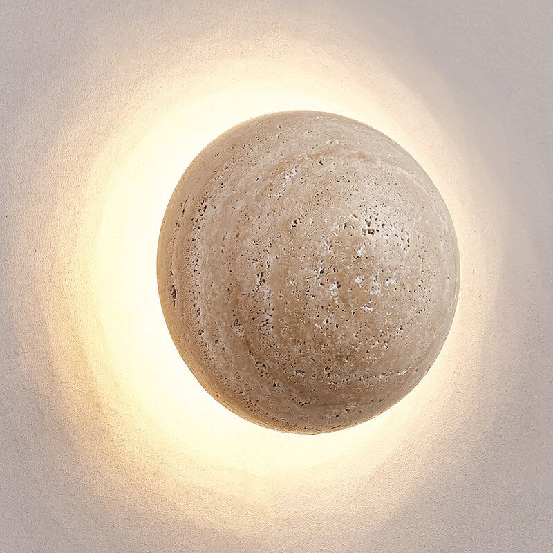 Minimalist Japanese Round Yellow Travertine Wabi-Sabi LED Wall Sconce