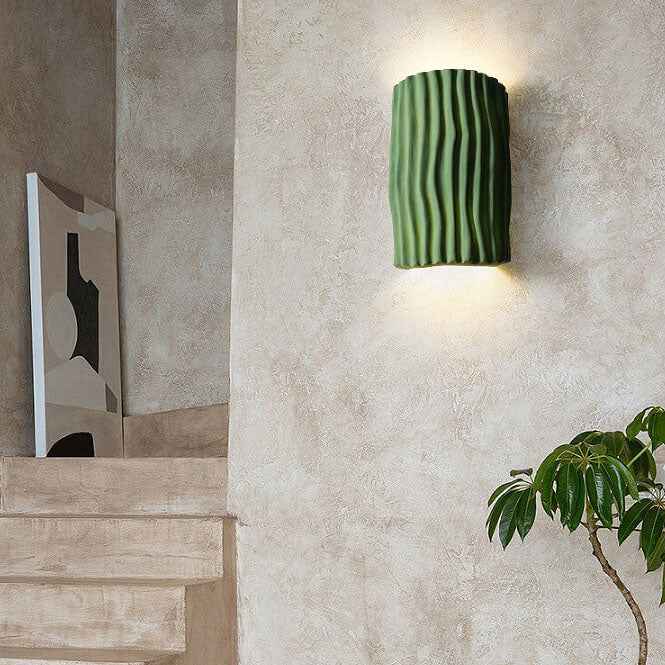 Norse-Inspired Striped Resin Half Cylinder Wall Sconce with Dual Lights