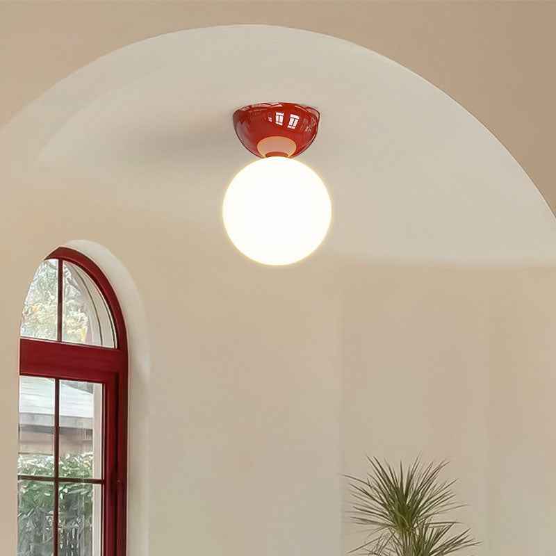 Modern Scandinavian Iron and Glass Spherical Semi-Flush Mount Ceiling Light - 1-Light Fixture for Hallway