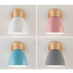 Contemporary Minimalist Solid Color Macaron Iron Wood Wall Sconce Lamp with Single Light
