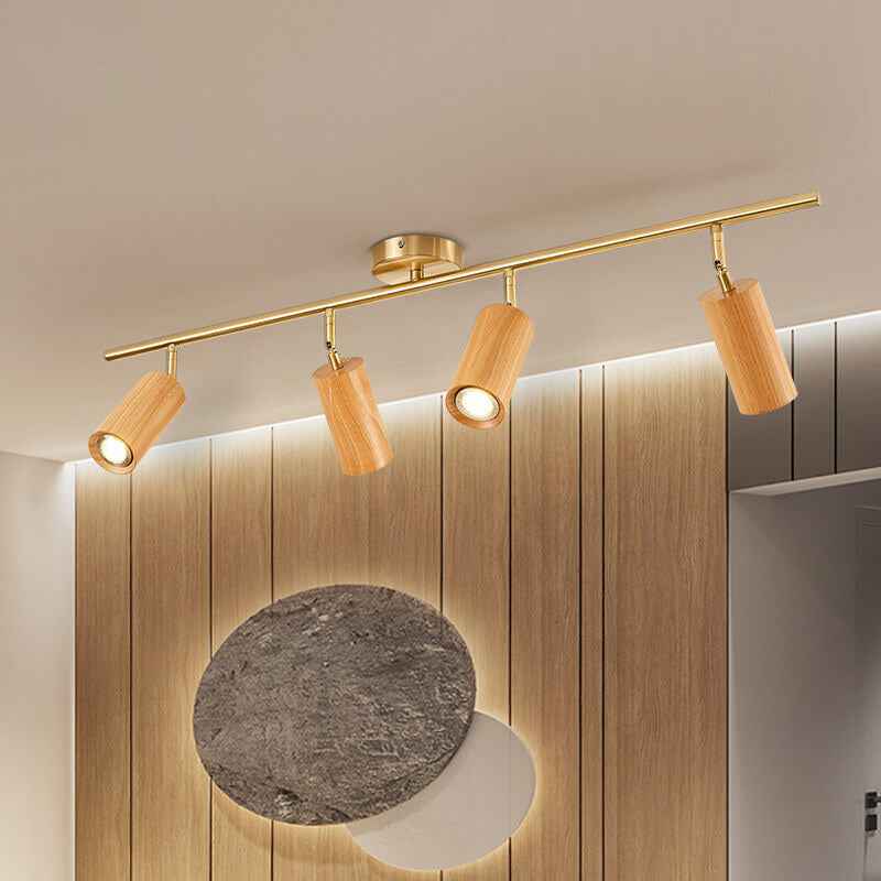 Nordic Minimalist Walnut Wood Linear Track LED Ceiling Light - Available in 1, 2, 3, or 4 Lights