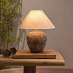 Contemporary Shabby Chic Cone-Shaped Fabric and Ceramic 1-Light Table Lamp for Bedroom