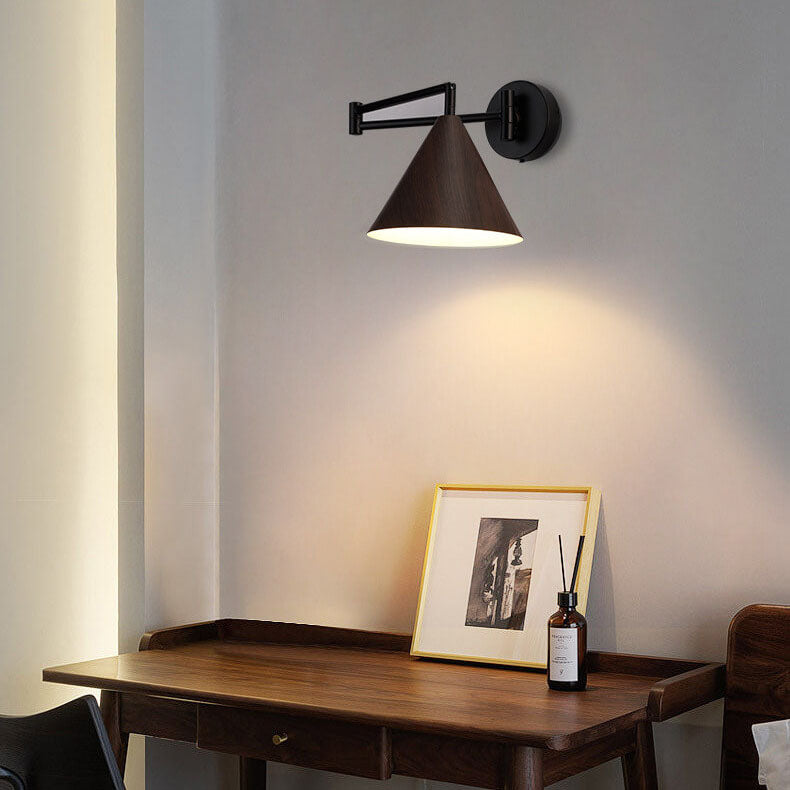 Nordic Wood Cone 1-Light Swing Arm Wall Sconce