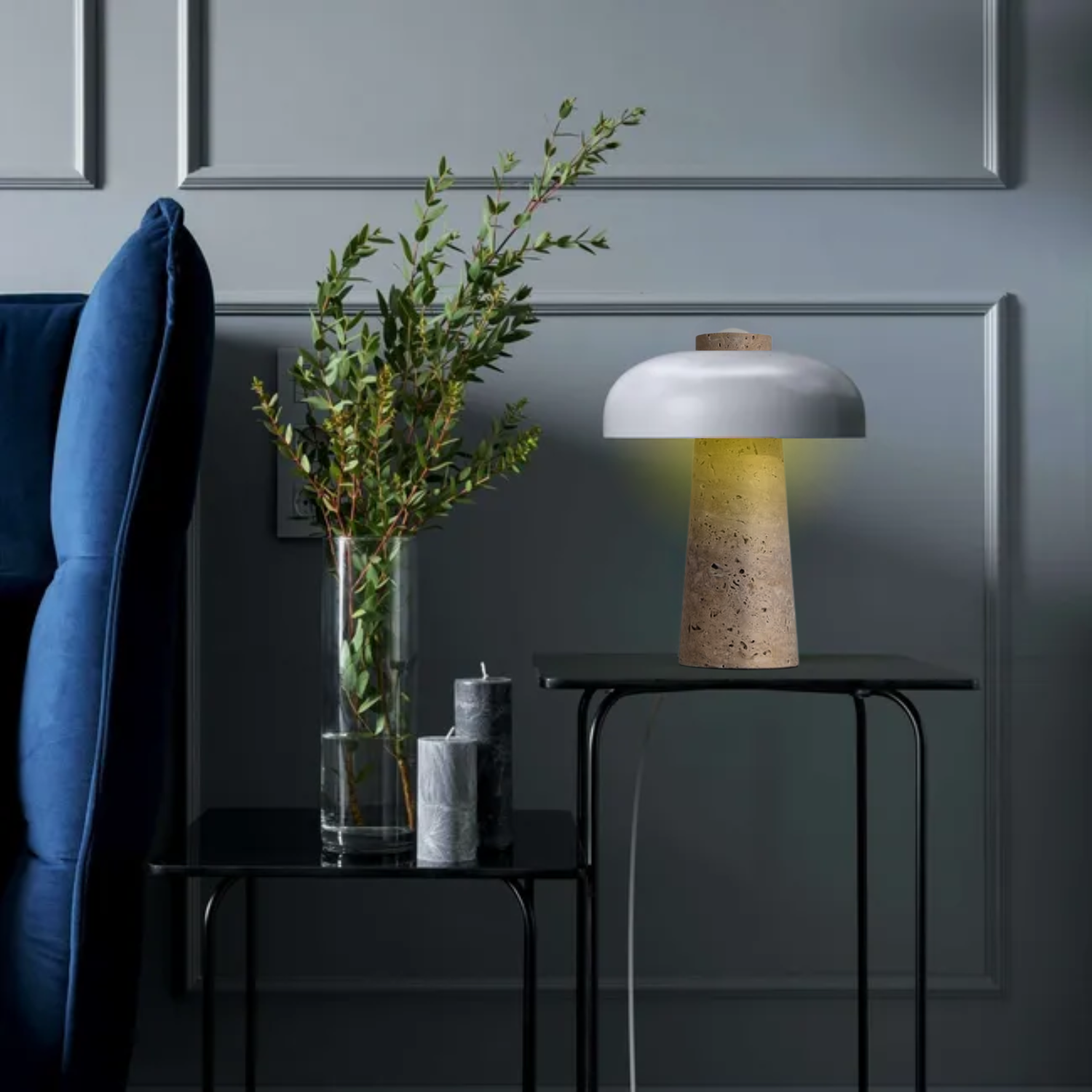 Luxe – White Modern Travertine LED Table Lamp with Touch Control