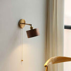 Modern Scandinavian Round Cone Dome Copper and Wood 1-Light Wall Sconce for Bedroom