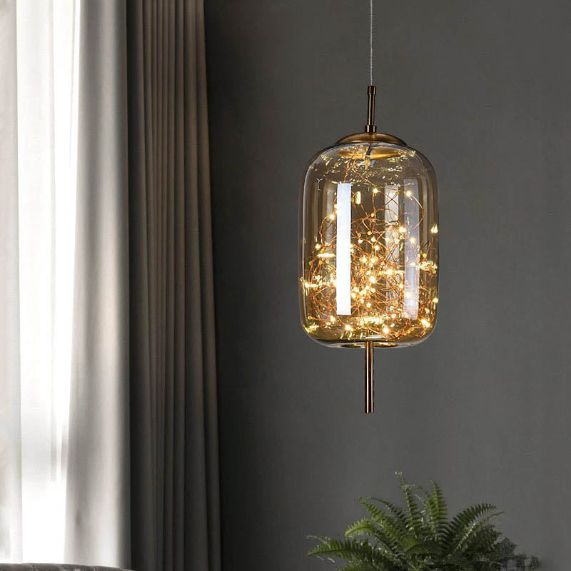 Modern Scandinavian Oval Glass Cylinder Pendant Light - 1-Light Fixture for Bedroom