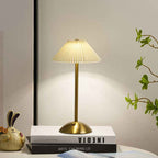 Modern Scandinavian Rechargeable Conic Pleated Table Lamp with 1 Light for Bedside