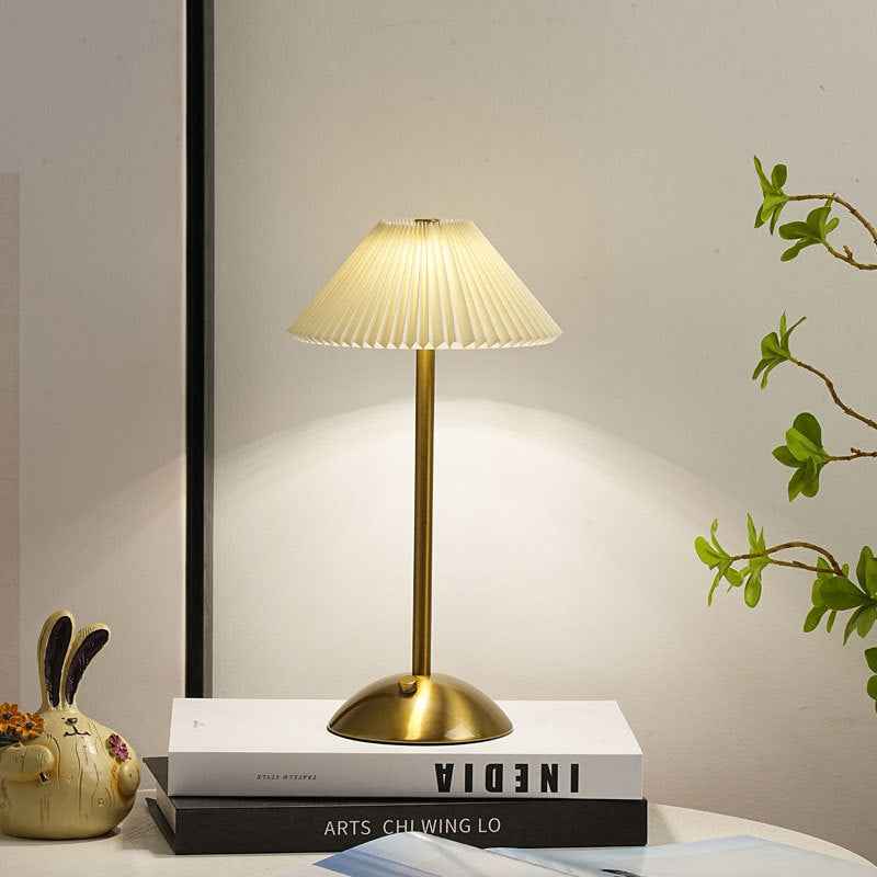 Modern Scandinavian Rechargeable Conic Pleated Table Lamp with 1 Light for Bedside
