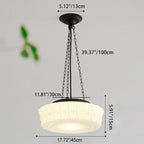 Vintage French White Jade Glass Striped Round Drum LED Semi-Flush Mount Ceiling Light