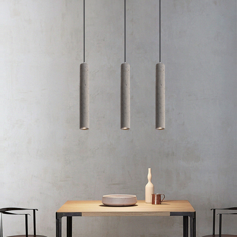 Modern Industrial Cylindrical Cement Pendant Light with Rough Texture - 1-Light Fixture for Living Room