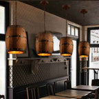 Rustic Round Wooden Wine Barrel Pendant Light - 1-Light Fixture for Dining Room