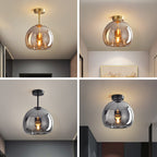 Nordic Style Elegant Round Glass Ball Semi-Flush Mount Ceiling Light - 1-Light