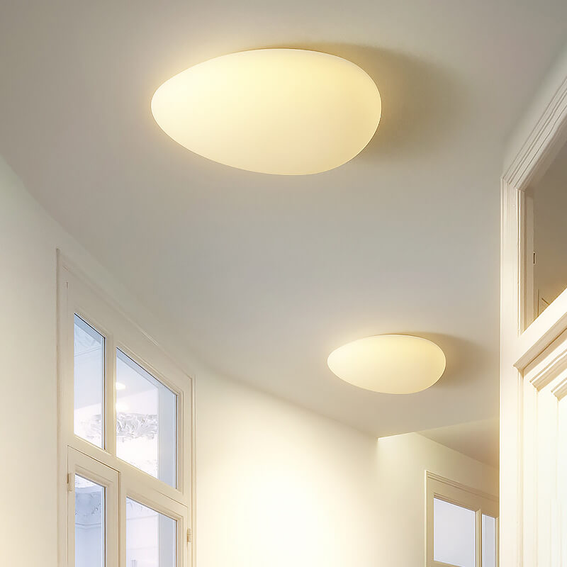 Nordic Minimalist Cobblestone LED Flush Mount Ceiling Light with Lampshade