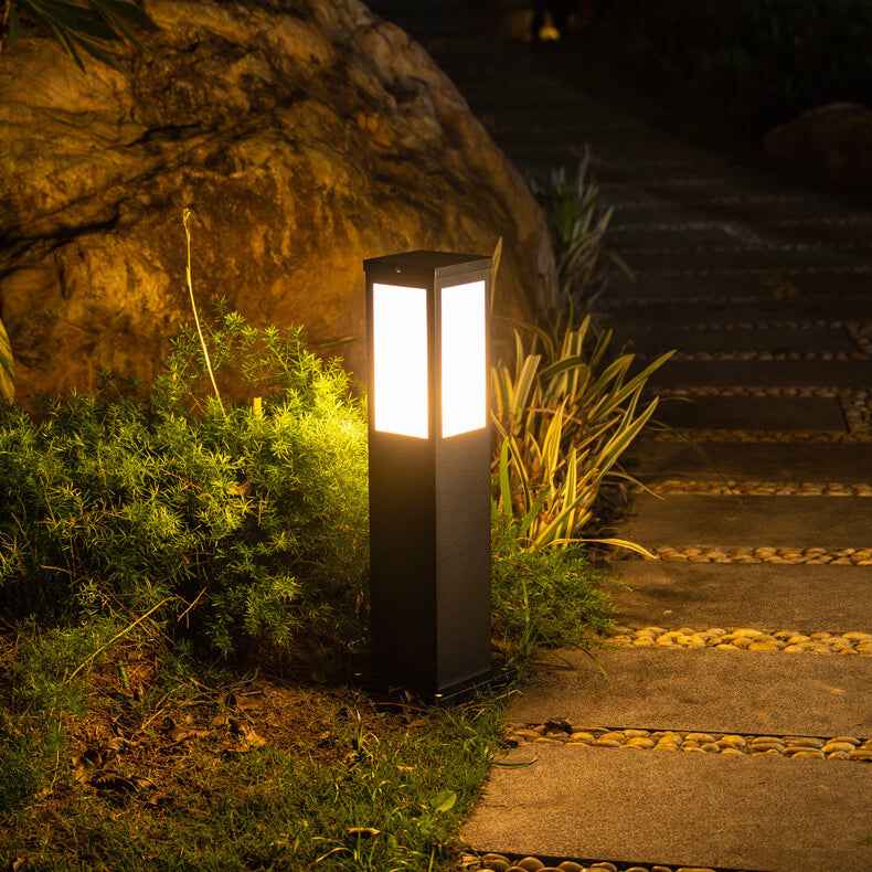 Contemporary Solar-Powered Square Column Outdoor Pathway Light - Waterproof Design