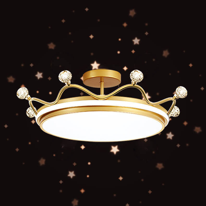 Modern Kids' Crown Design Iron Acrylic LED Semi-Flush Ceiling Light for Bedroom