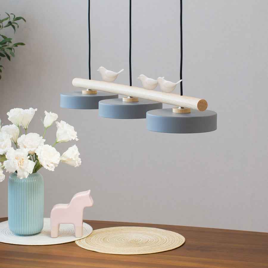 Nordic-Inspired Round Resin Bird LED Chandelier with Wooden Linear Design