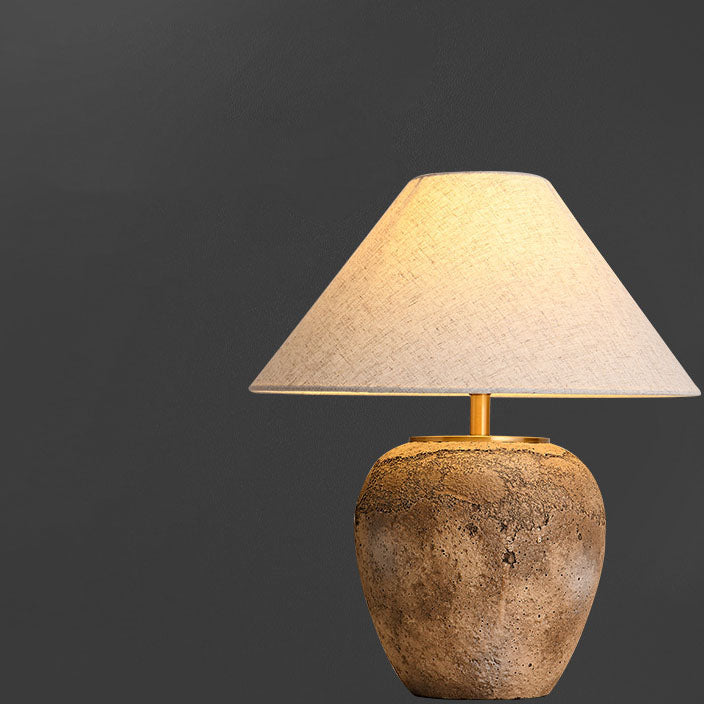 Contemporary Shabby Chic Cone-Shaped Fabric and Ceramic 1-Light Table Lamp for Bedroom