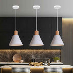 Nordic Vintage Iron Cone Pendant Light with Wooden Top - 1-Light Design