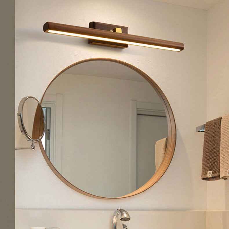 Nordic Minimalist Beechwood and Copper Cylinder LED Wall Sconce for Bathroom and Living Room