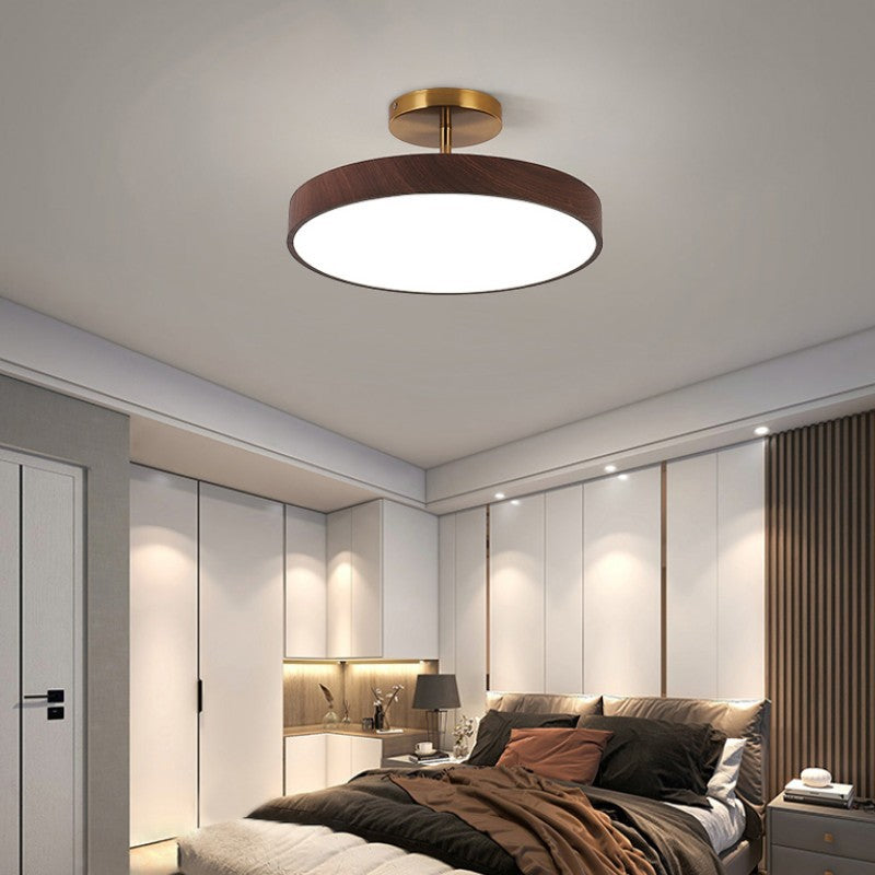Japanese Wabi-Sabi Minimalist Round Wood Grain LED Semi-Flush Mount Light