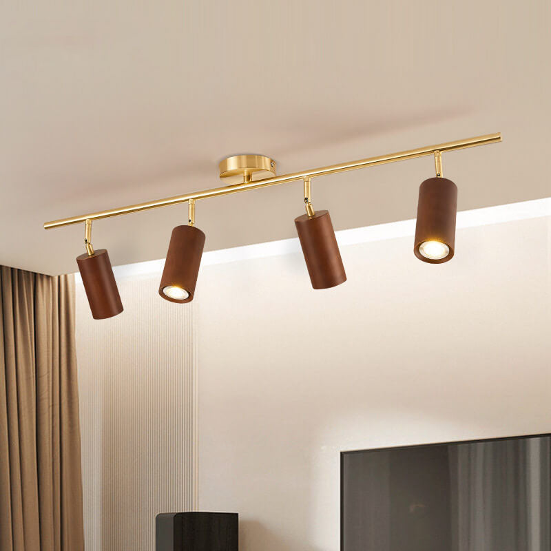 Nordic Minimalist Walnut Wood Linear Track LED Ceiling Light - Available in 1, 2, 3, or 4 Lights