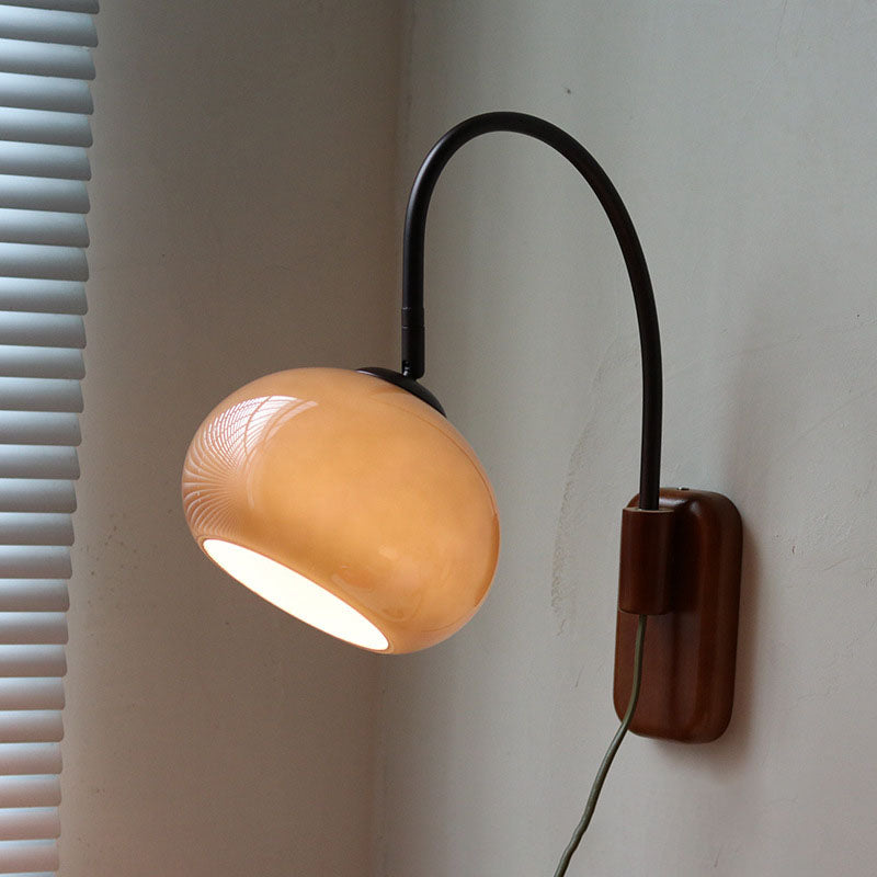 Minimalist European Glass and Solid Wood 1-Light Wall Sconce