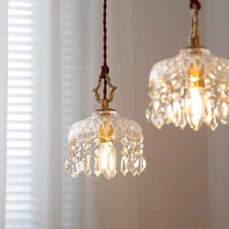 Antique-Inspired Floral Crystal Single Pendant Light