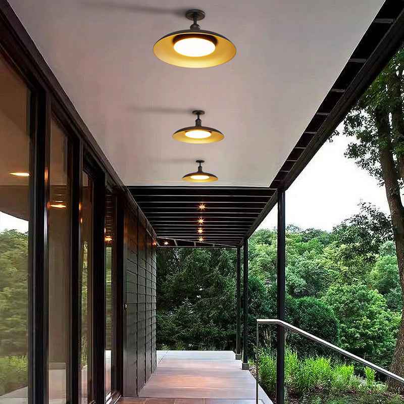 Modern Scandinavian Carbonized Steel Round Waterproof 1-Light Semi-Flush Mount Ceiling Light for Outdoor Patios