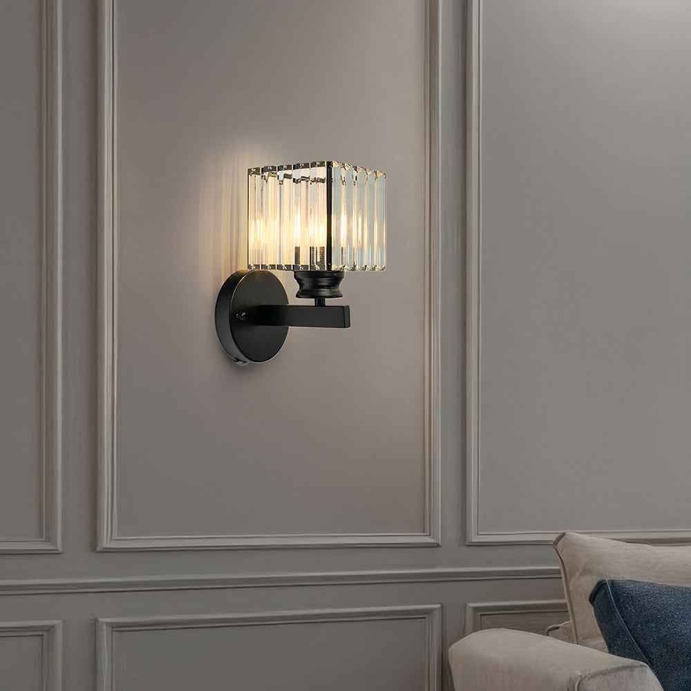Bela Crystal Wall Light | Modern Iron Sconce, Dimmable E27 Bulb