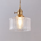 Vintage Japanese Brass and Glass Round Pendant Light with One Bulb