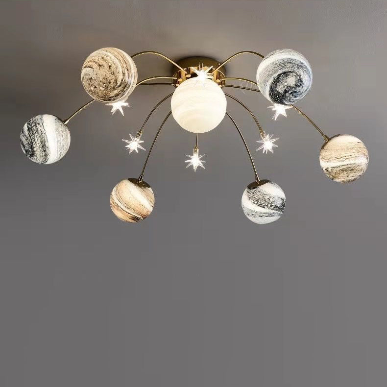 Modern Nordic 13-Light Semi-Flush Mount Ceiling Light with Iron and Glass Earth Planet Design for Kids' Bedroom