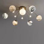 Modern Nordic 13-Light Semi-Flush Mount Ceiling Light with Iron and Glass Earth Planet Design for Kids' Bedroom