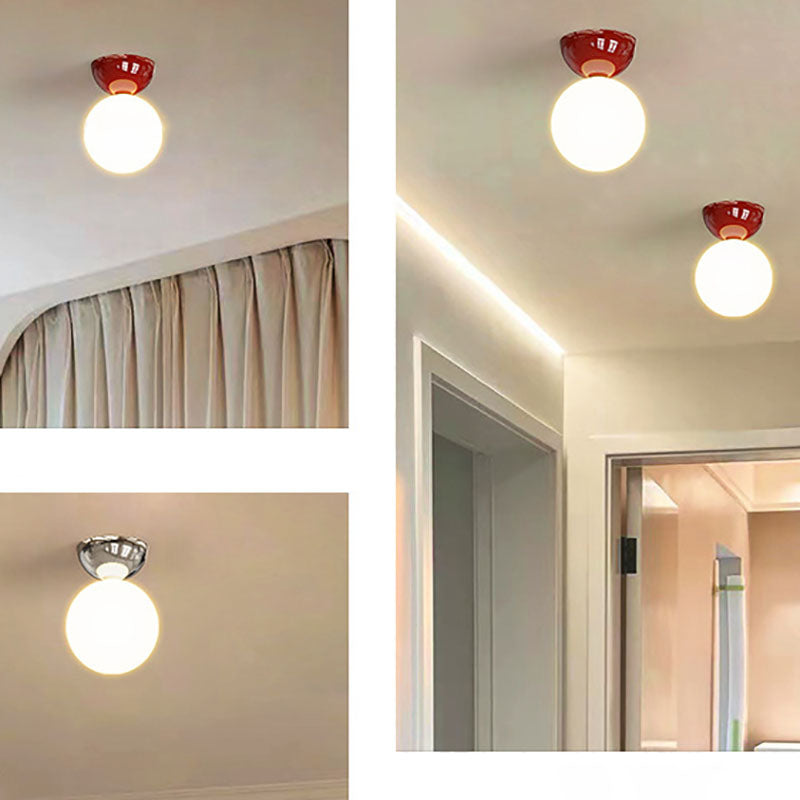 Scandinavian Glass Globe Semi-Flush Ceiling Light | 1-Light
